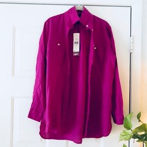 LINEN FUCHSIA LAUREN BUTTON-DOWN SHIRT SIZE M